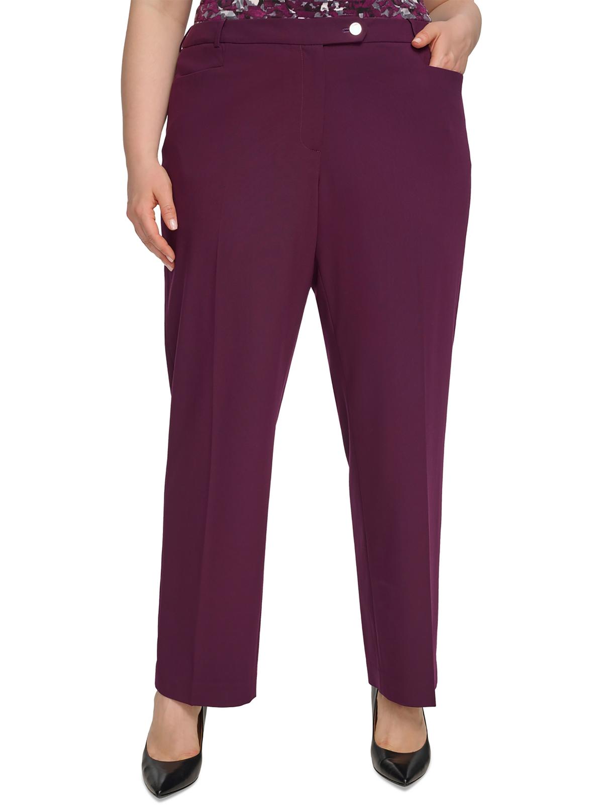 Calvin Klein Womens Plus High Rise Workwear Straight Leg Pants